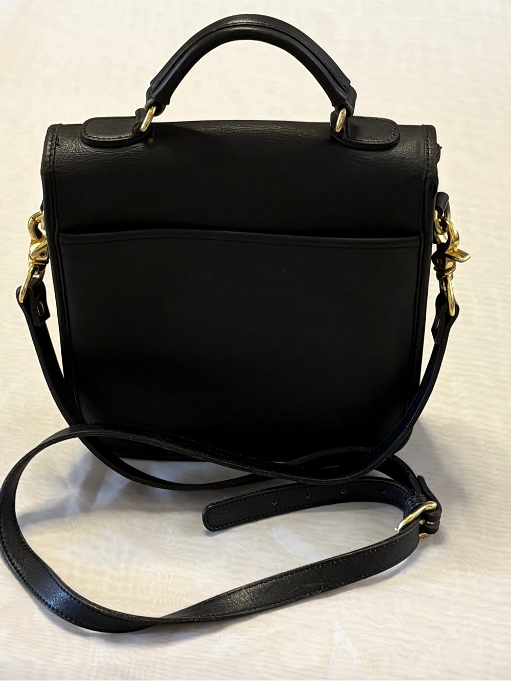 VTG Kirkland Signature Black Leather Crossbody Station Bag Flap Top Handle - Picture 3 of 15